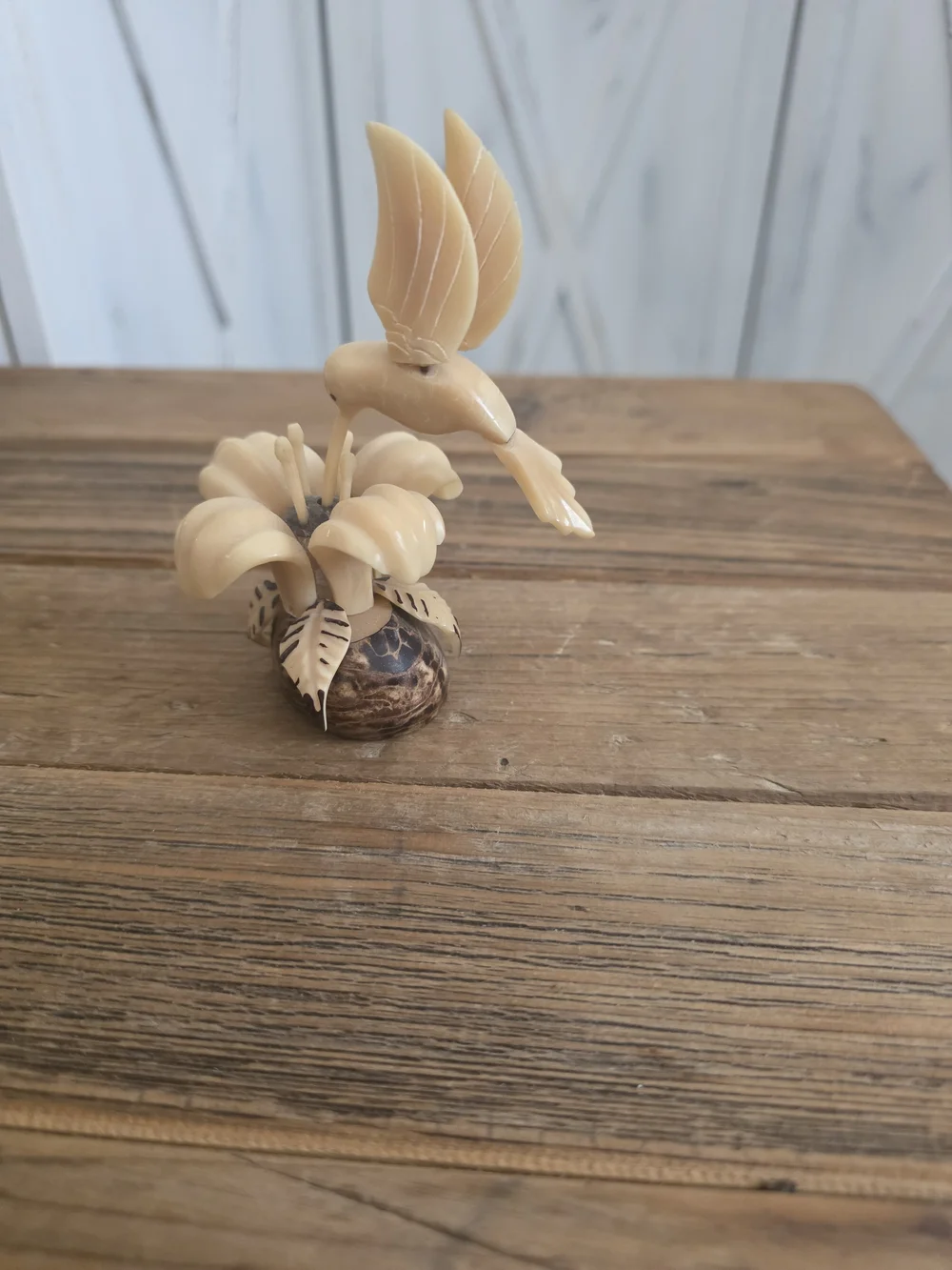 Decorative Cream Hummingbird Flower Accent